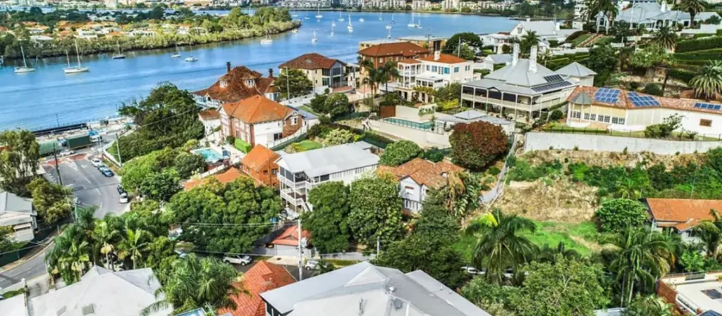Brisbane cityscape with property value indicators